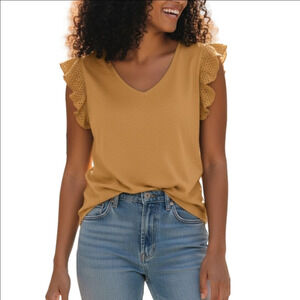 Denver Hayes Mustard Ruffle Sleeve Blouse
